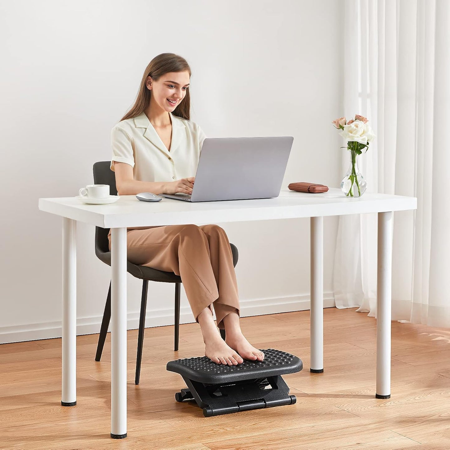 Adjustable Desk Footrest, Foot Rest for Under Desk at Work with Massage, Adjustable Foot Stool with 3 Height Position & 30 Degree
