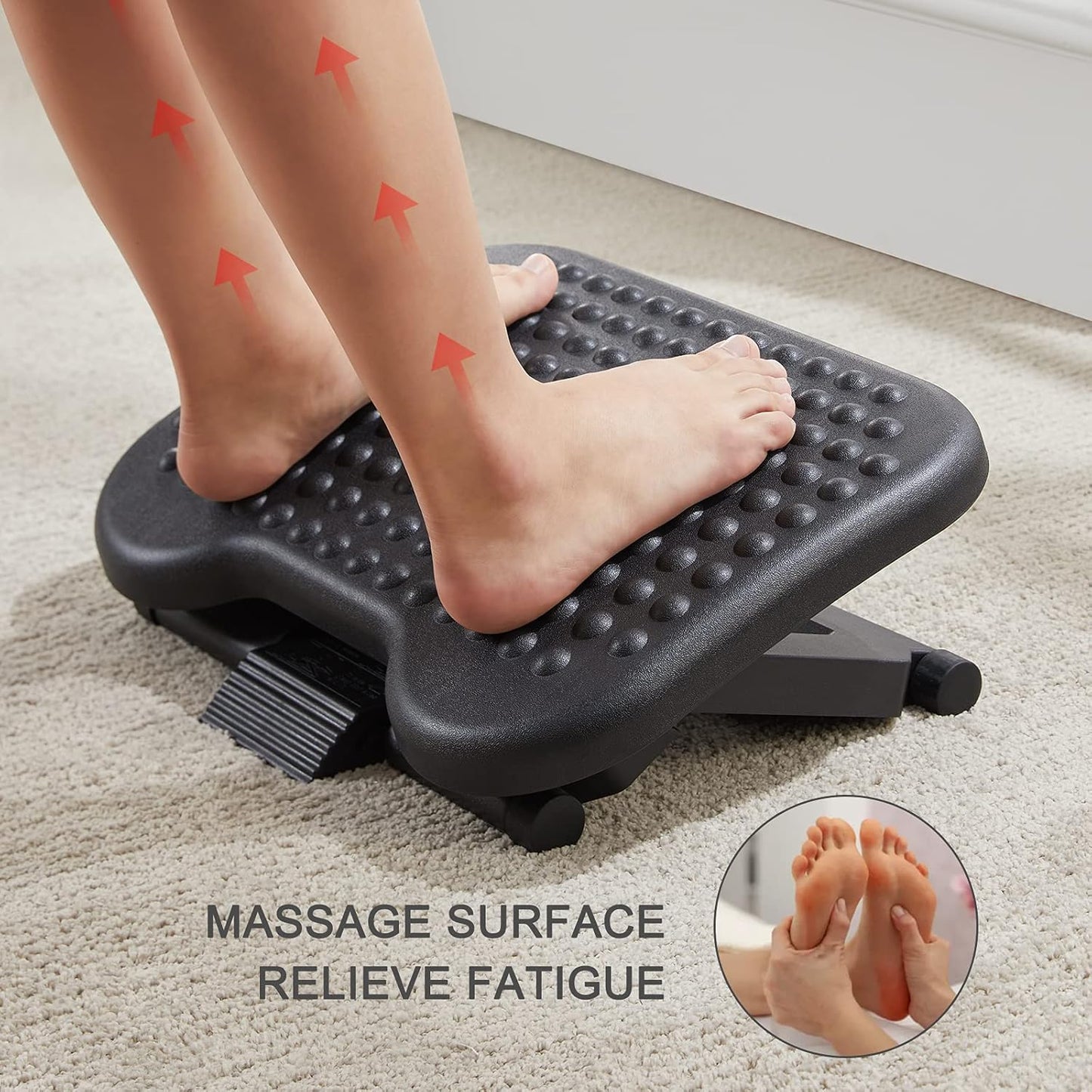 Adjustable Desk Footrest, Foot Rest for Under Desk at Work with Massage, Adjustable Foot Stool with 3 Height Position & 30 Degree