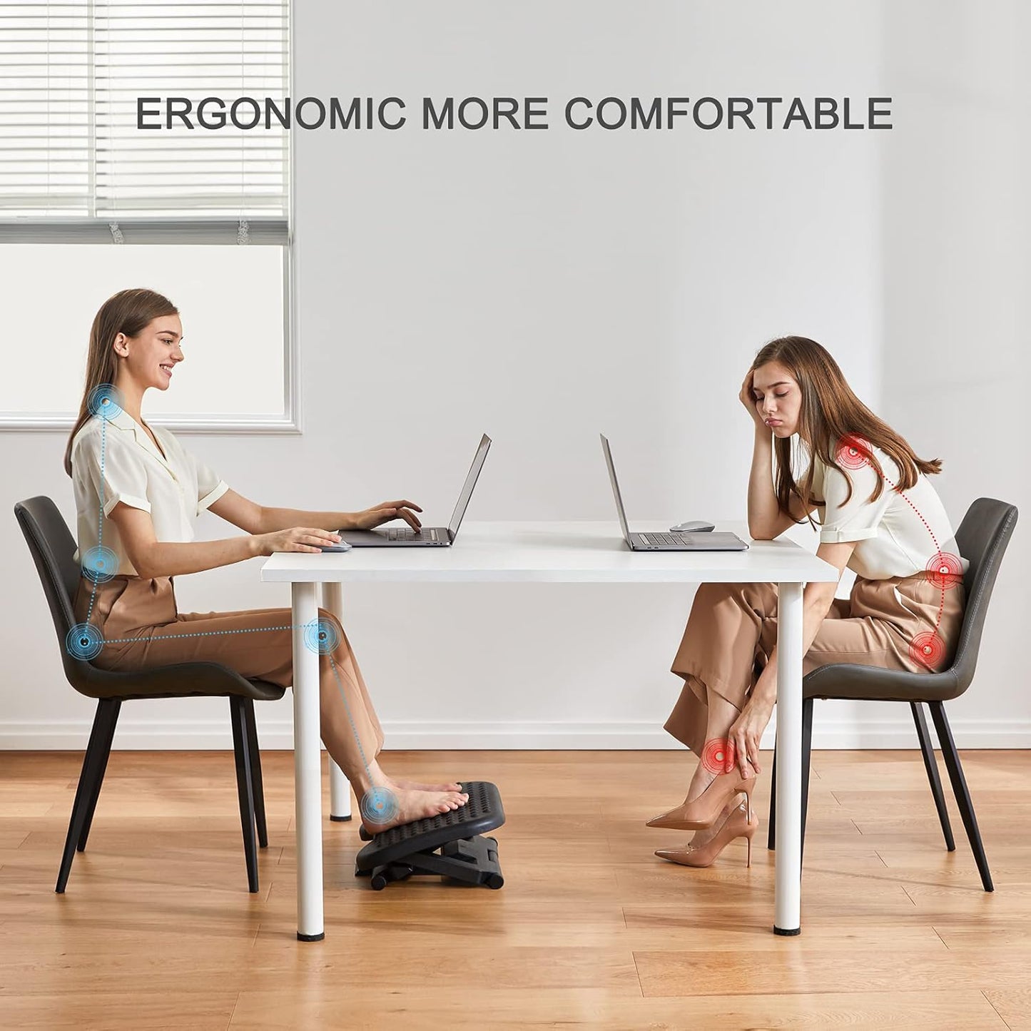 Adjustable Desk Footrest, Foot Rest for Under Desk at Work with Massage, Adjustable Foot Stool with 3 Height Position & 30 Degree