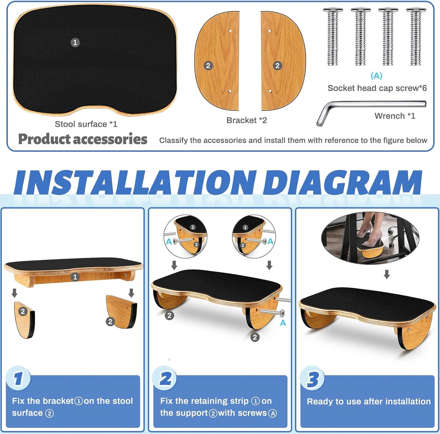 Ergonomic Wood Foot Rest for Enhanced Circulation & Comfort, 350lbs Capacity,